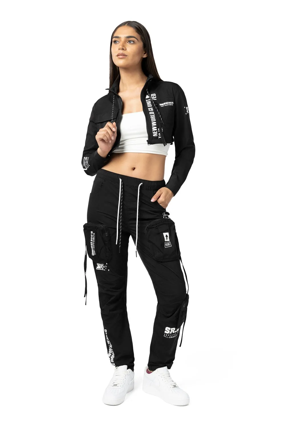 Cropped Utility Full Zip Jacket - Black
