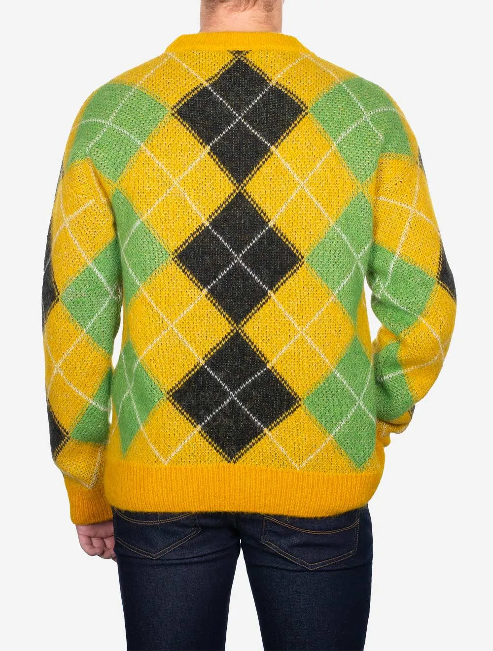 Furry Argyle Crew Neck Sunflower Yellow