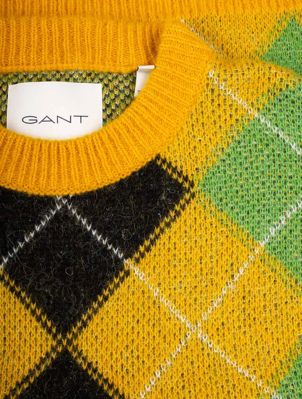Furry Argyle Crew Neck Sunflower Yellow