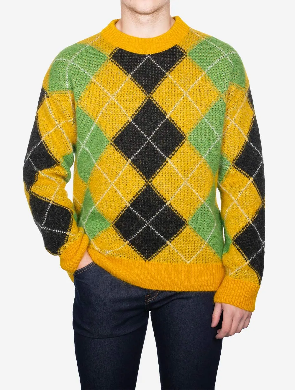 Furry Argyle Crew Neck Sunflower Yellow