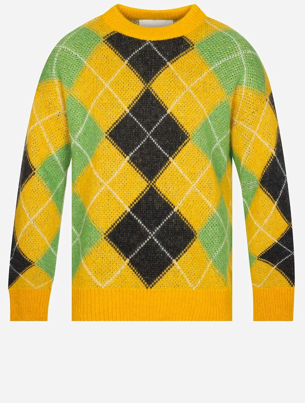 Furry Argyle Crew Neck Sunflower Yellow