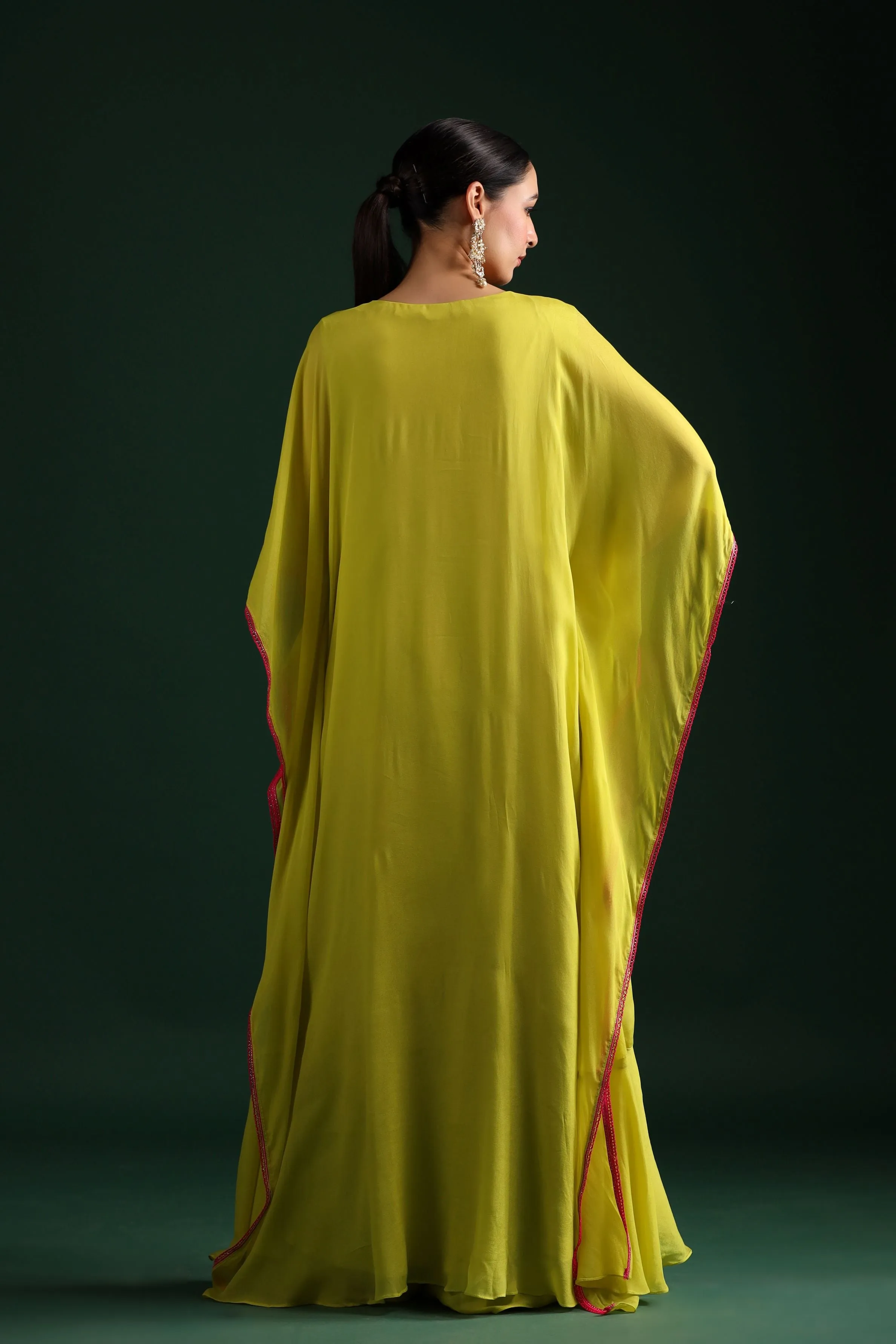 Neon Green Embellished Kaftan Dress