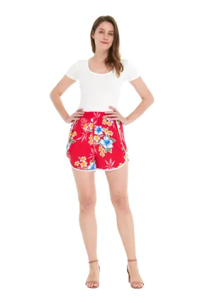 Women's Shorts with Elastic Band in Hibiscus Red