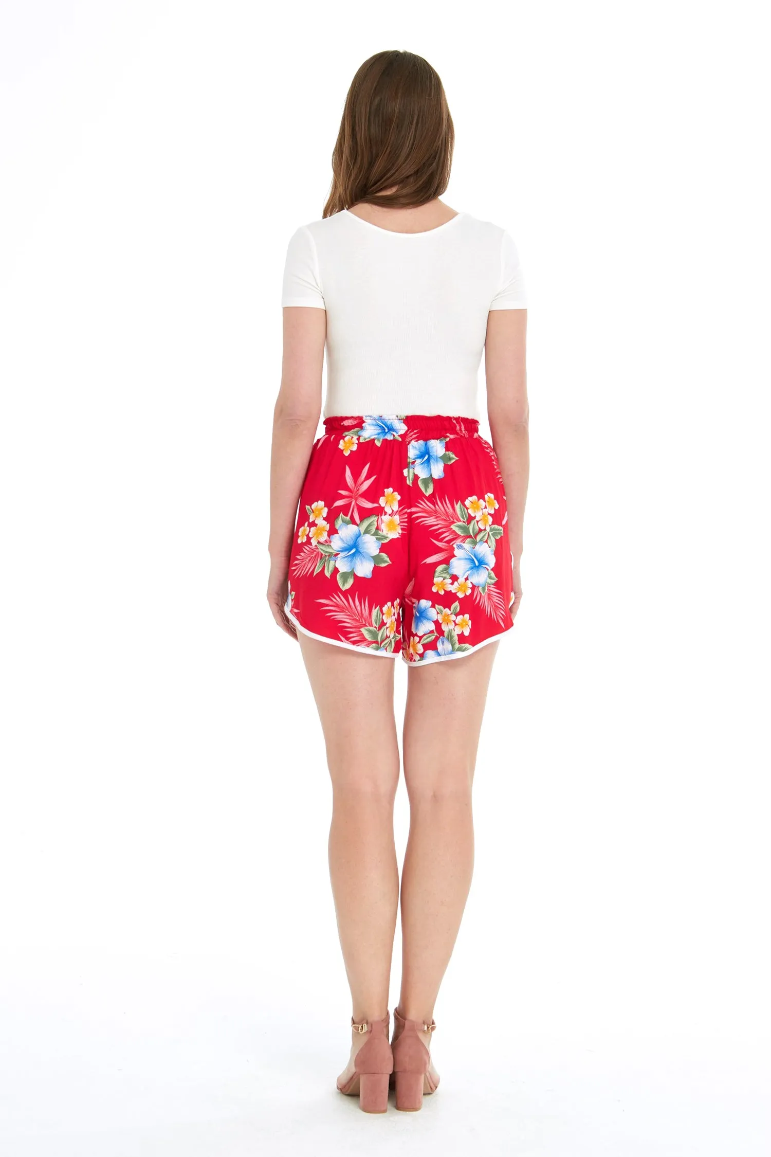 Women's Shorts with Elastic Band in Hibiscus Red